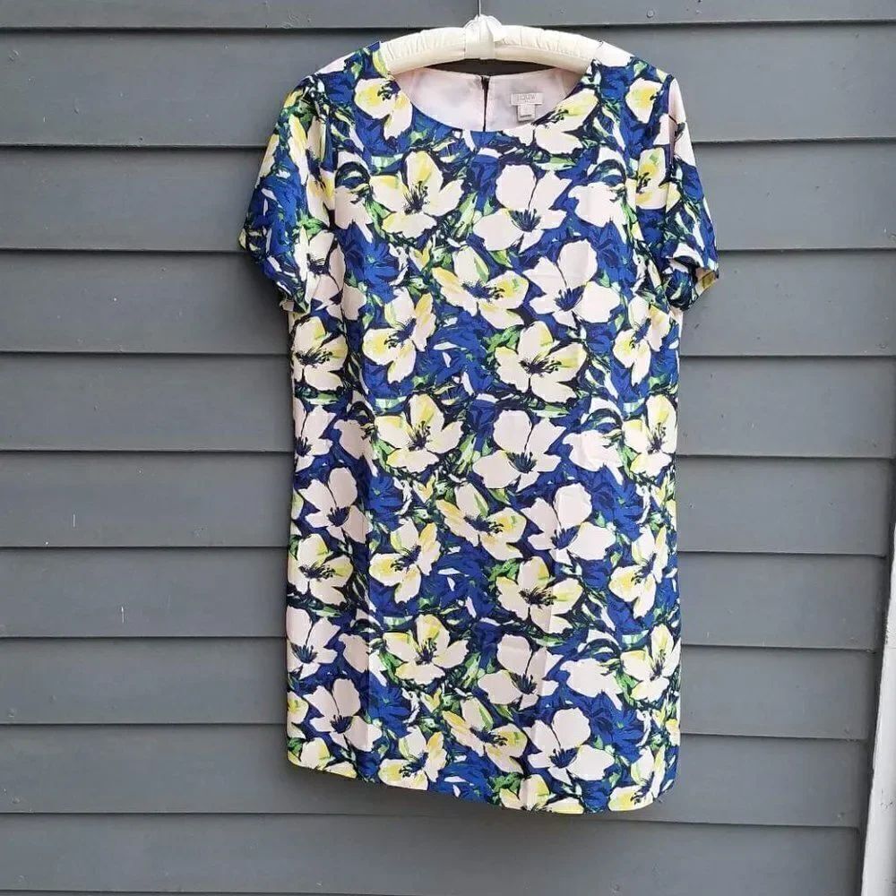 J Crew Lined Floral Short Sleeve Sheath Dress Size 12
